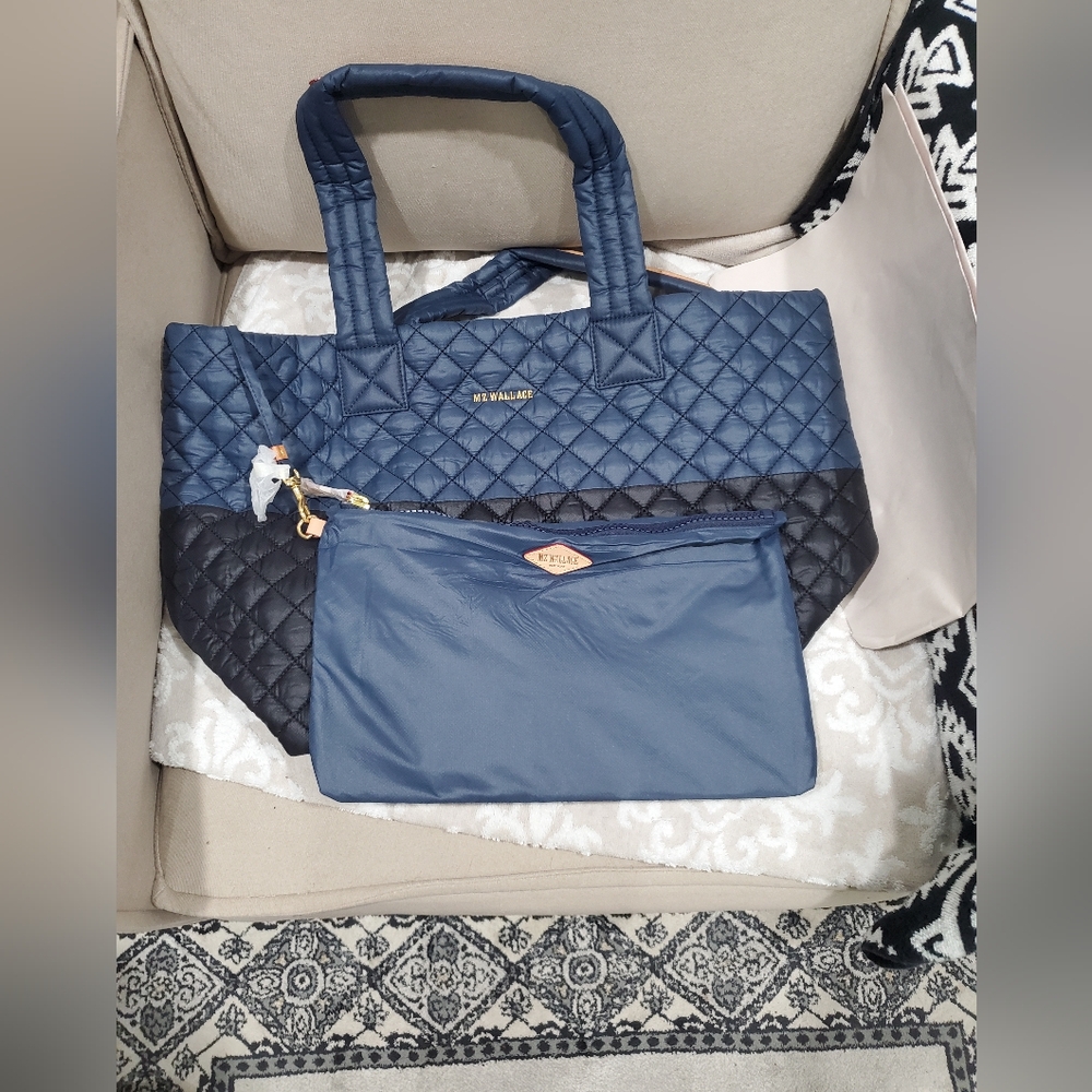 NWOT MZ Wallace Quilted Blue and Black Tote Bag